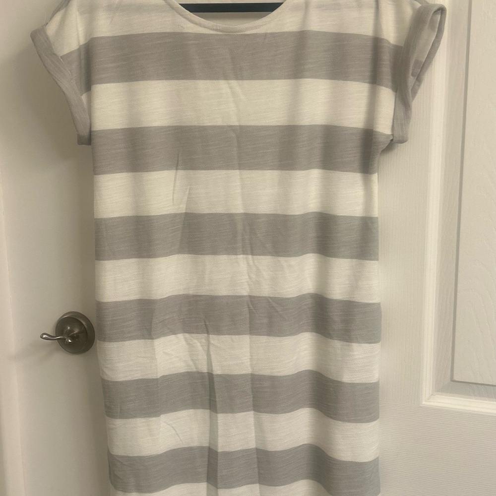 Striped Gray and White T-Shirt Dress